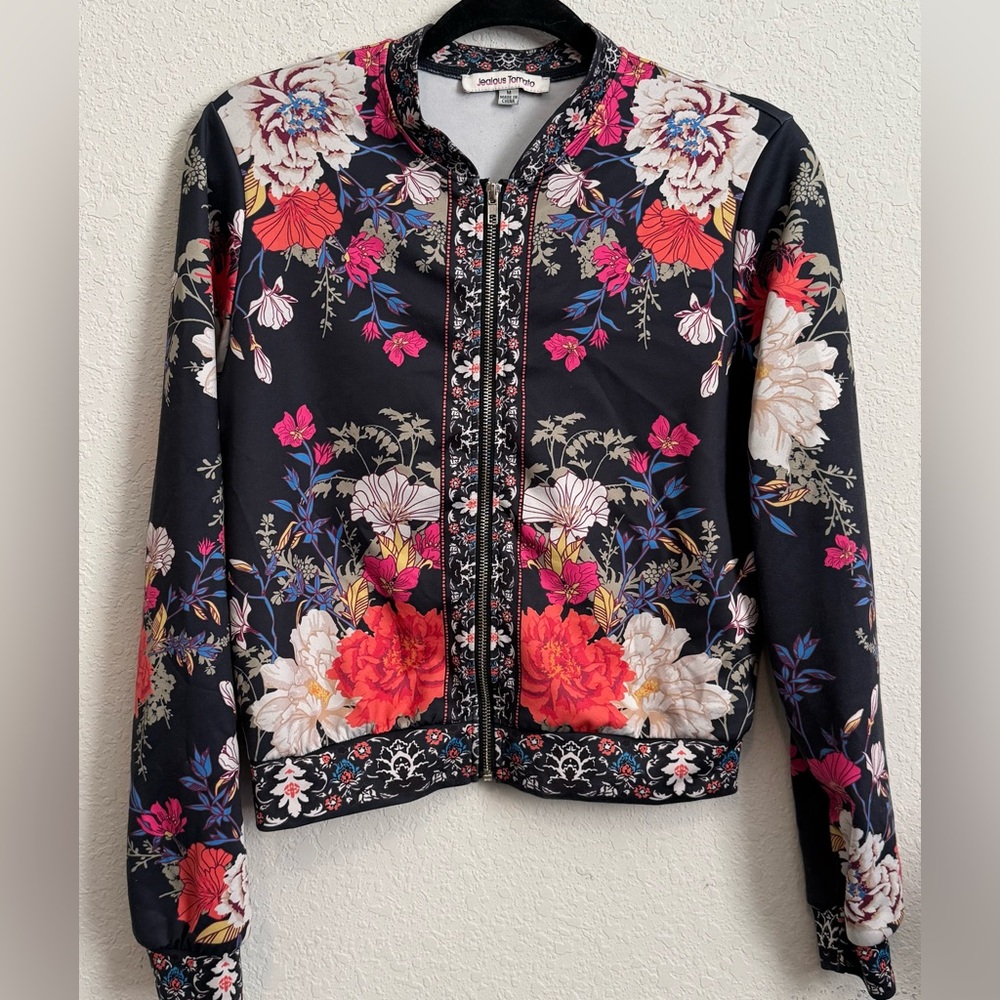 Jealous Tomato Floral Bomber Jacket - Black and Multicolor